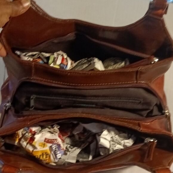 Veneto Italian Design Brown Leather 3 Compartment Top Handle Bag - Picture 10 of 10